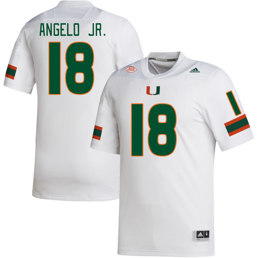 Men #18 Aristides Angelo Jr. Miami Hurricanes College Football Jerseys Stitched-White - Click Image to Close